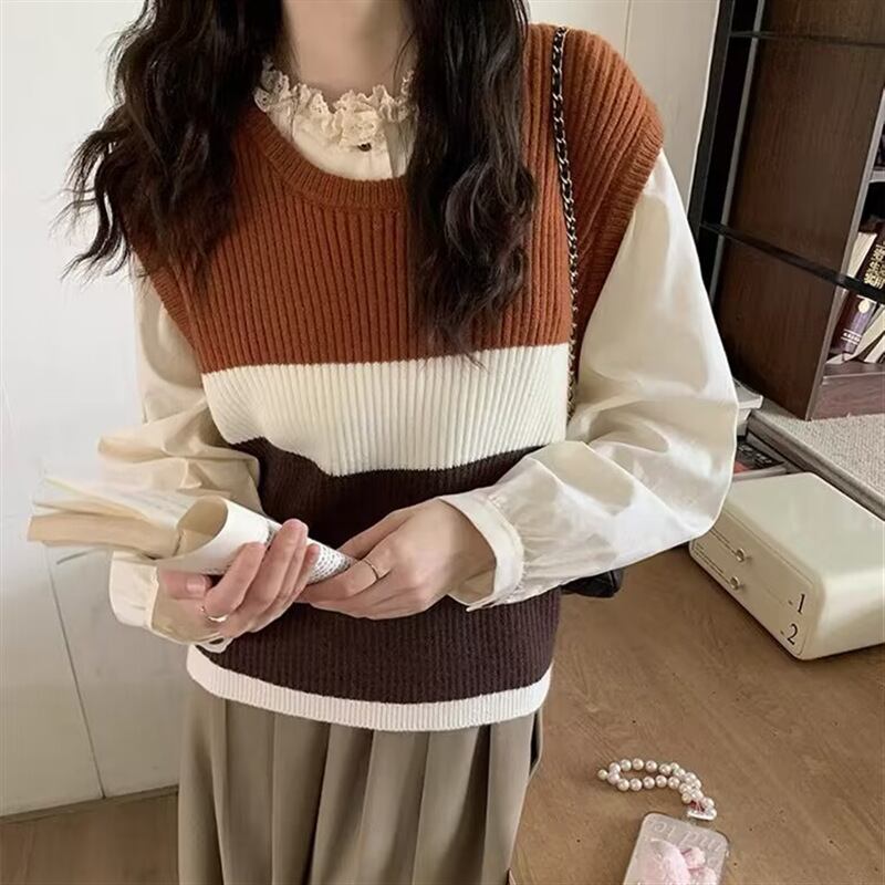 【tops】クルーネックニットベスト　M18830