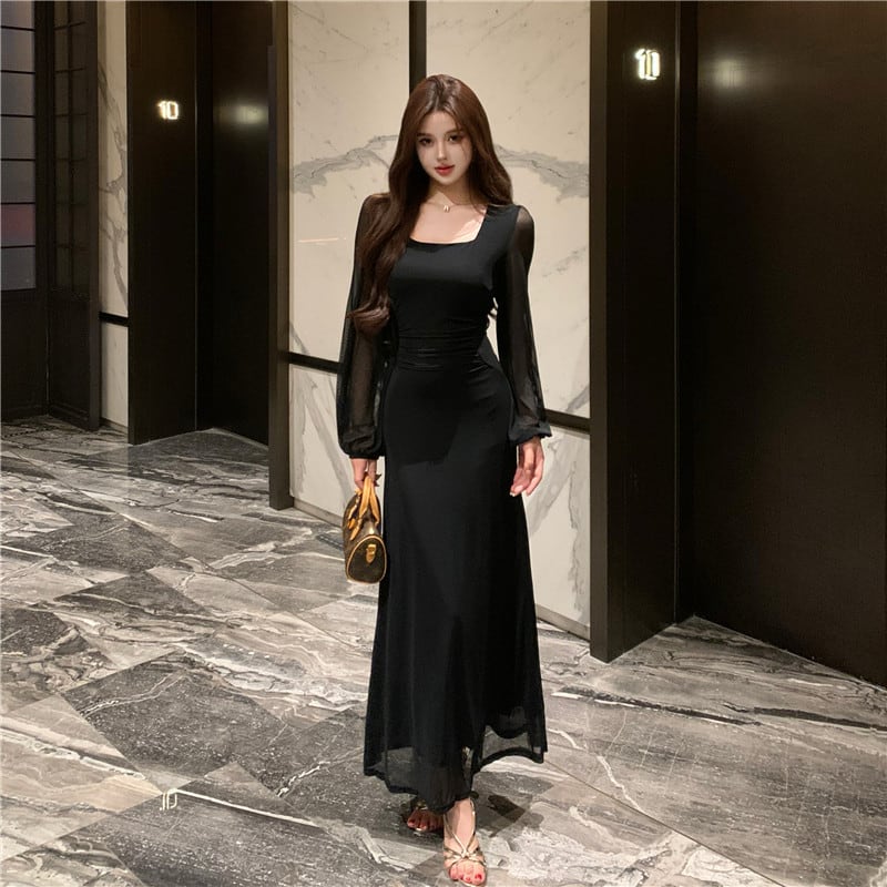 【dress】チュールドッキングロングワンピース Q7872