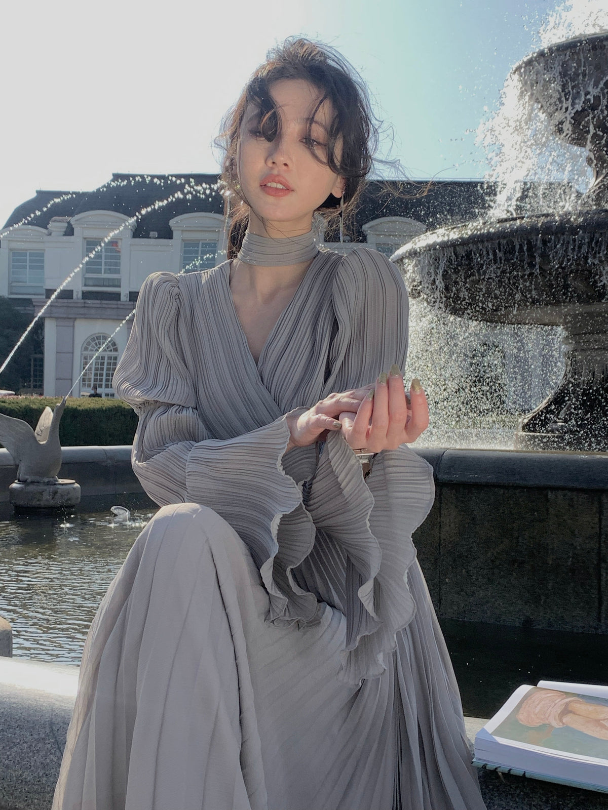 【dress】ベルスリーブプリーツワンピース　N3250