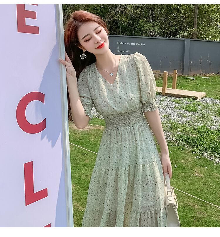 【dress】ファッションend清新！ウィートシフォン森ガール着痩せ花柄ワンピース