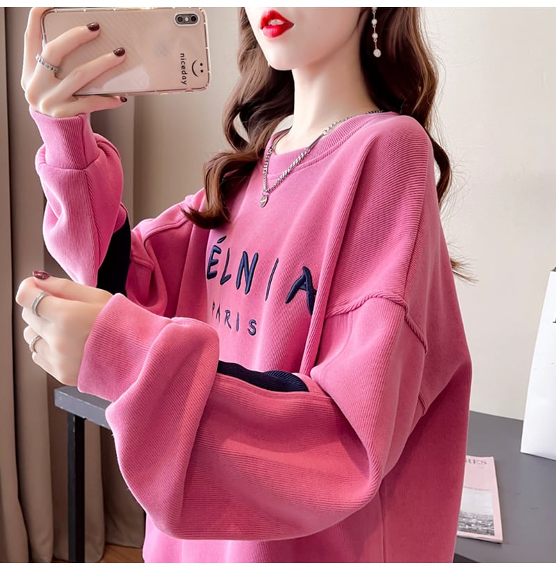 【tops】必ず目を引く秋新作〜3色ラウンドネック長袖ファッション配色英字柄着回しパーカーF0729