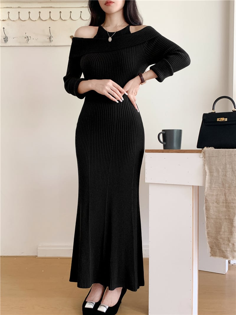 【dress】オフショルダーマーメイドニットワンピース　N2767