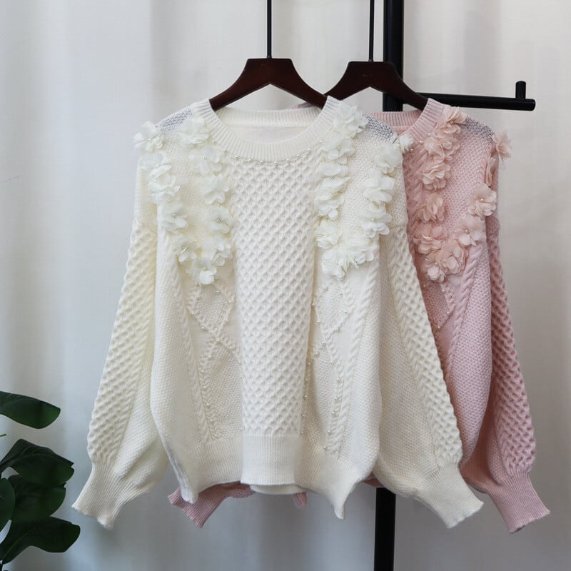 【tops】立体フラワーニットセーター　M28595