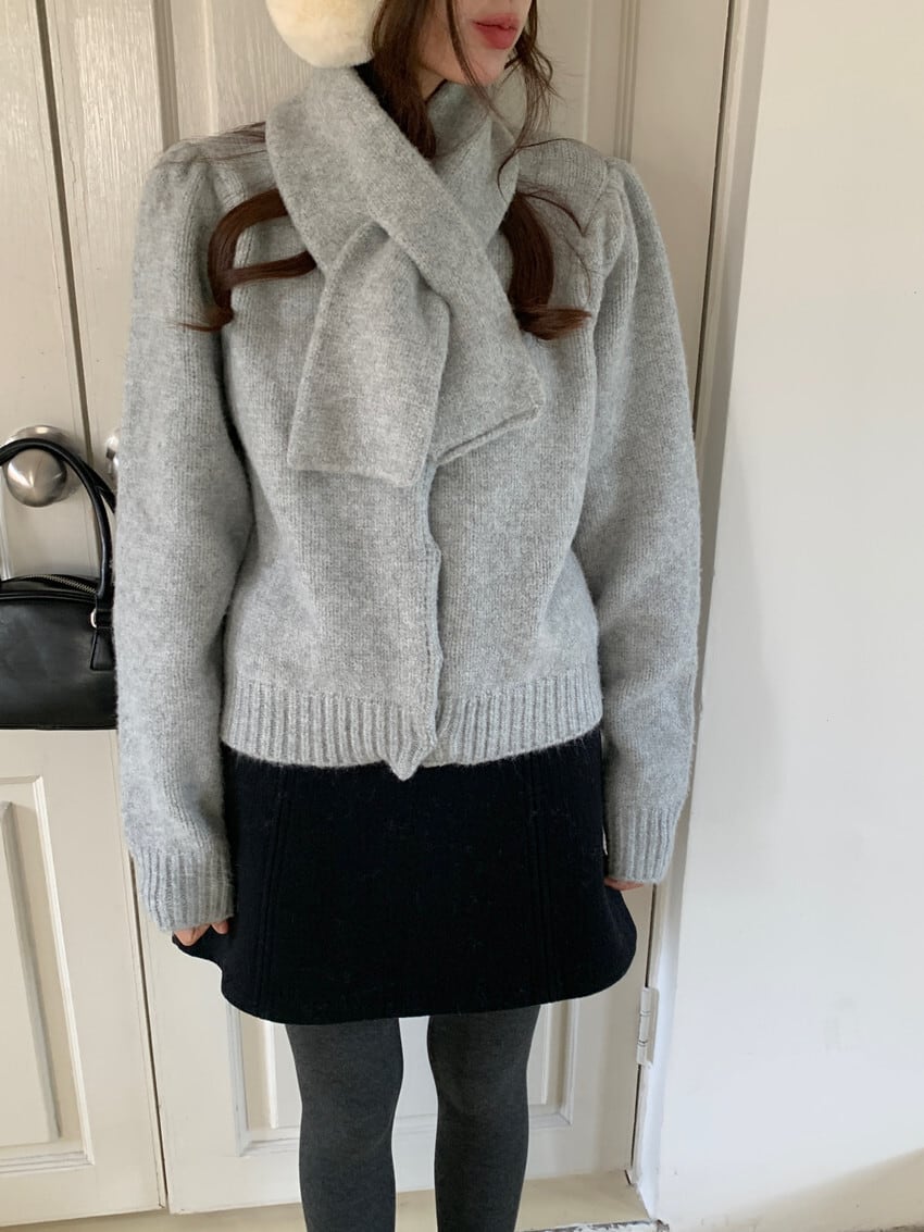 【outer】ニットカーデマフラー付き　M27669
