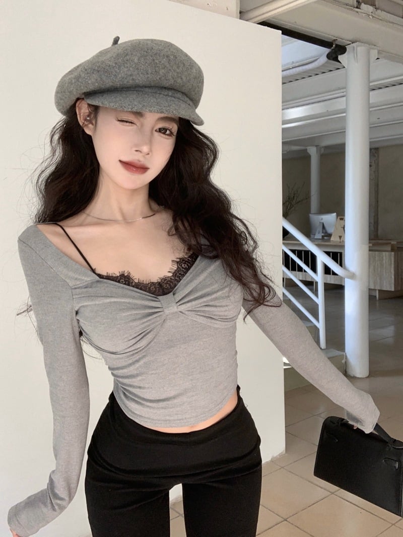 【tops】レース切り替えトップス　M27953