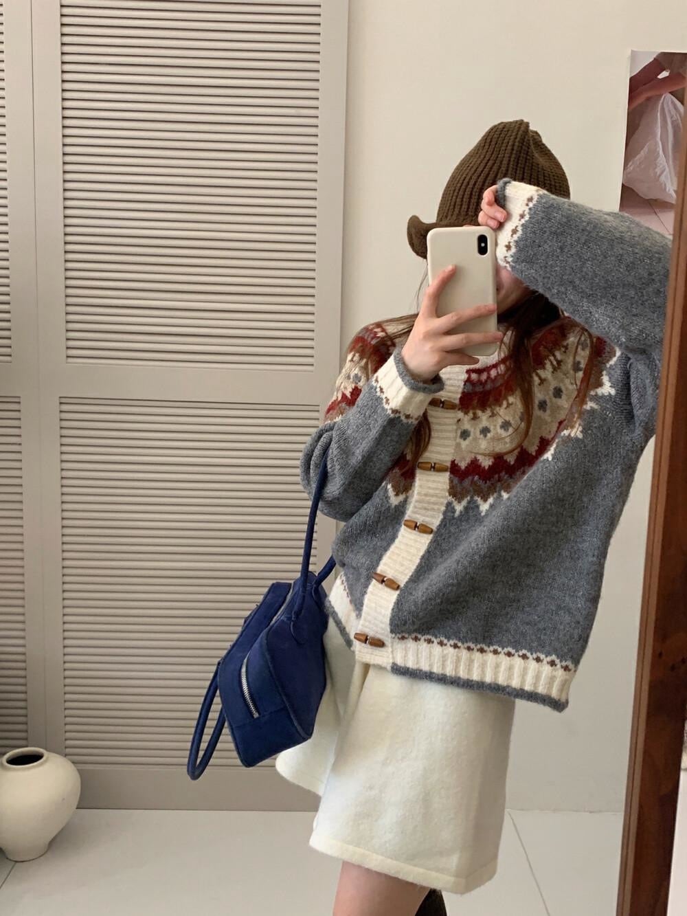 【outer】ジャカードニットカーデ　M27110