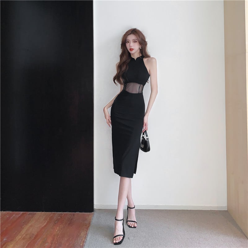 【dress】ノースリーブチュールドッキングワンピース Q8431