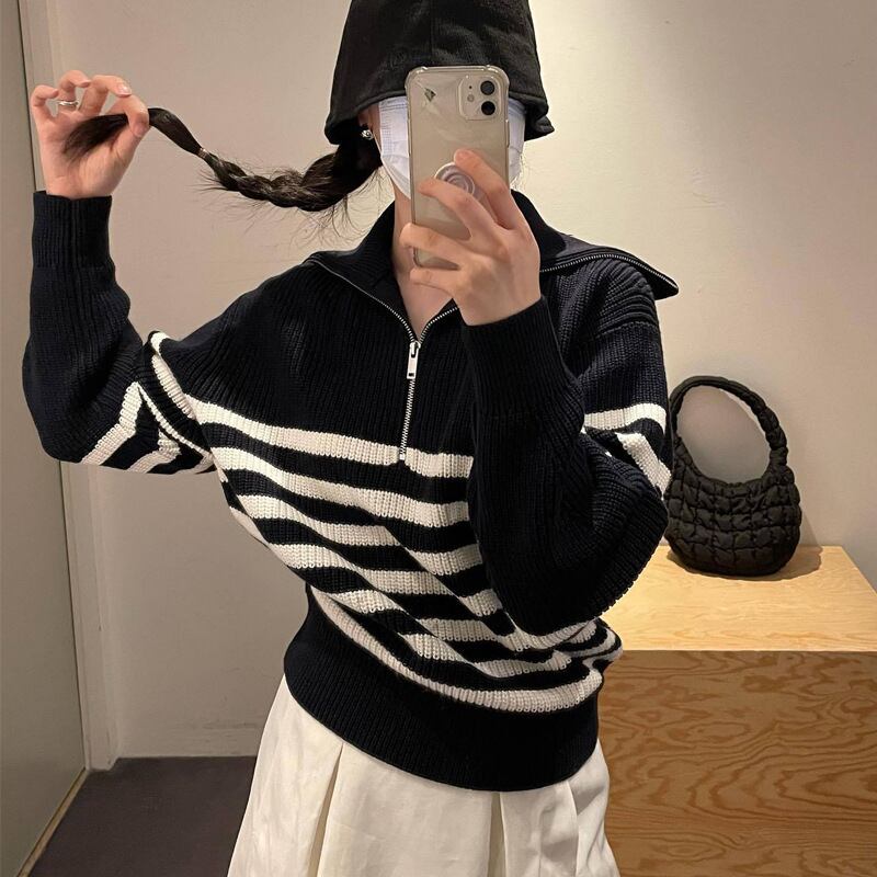 【tops】ボーダー柄ニットセーター　M18703