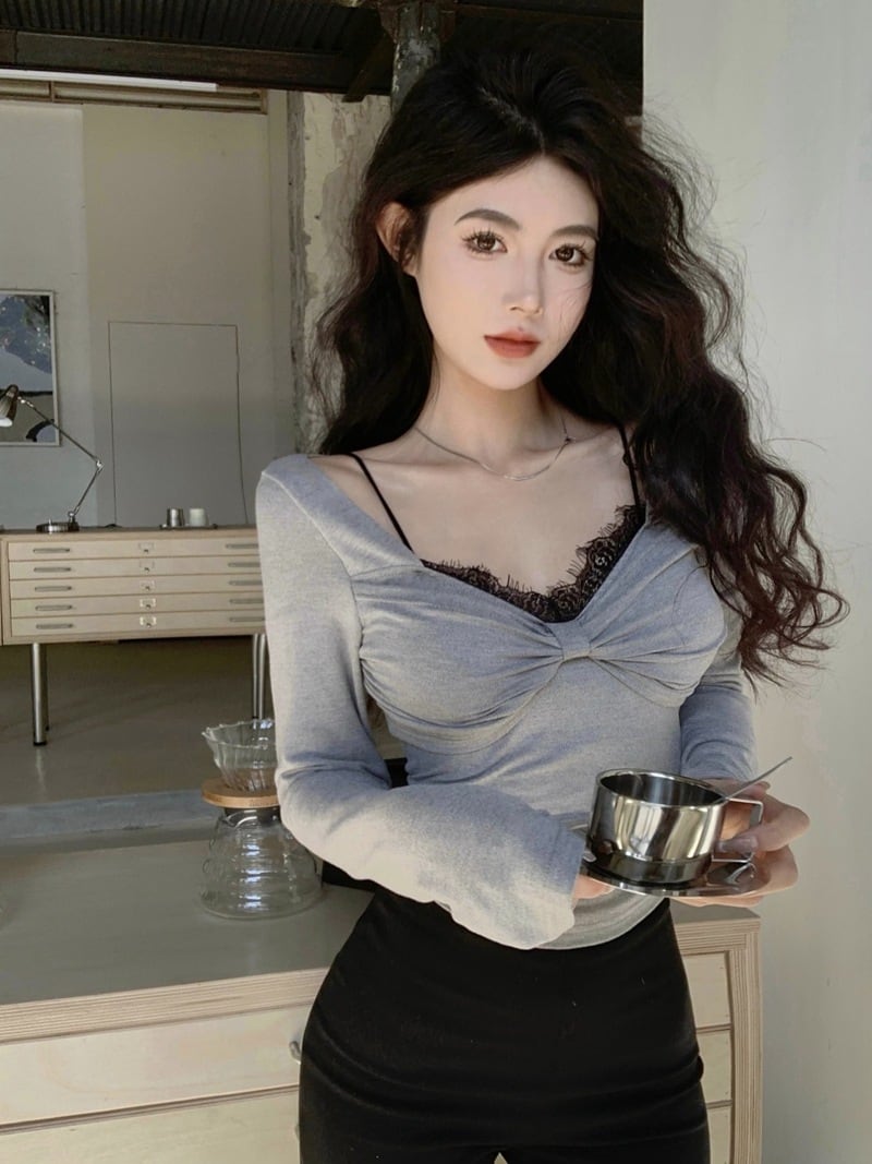 【tops】レース切り替えトップス　M27953