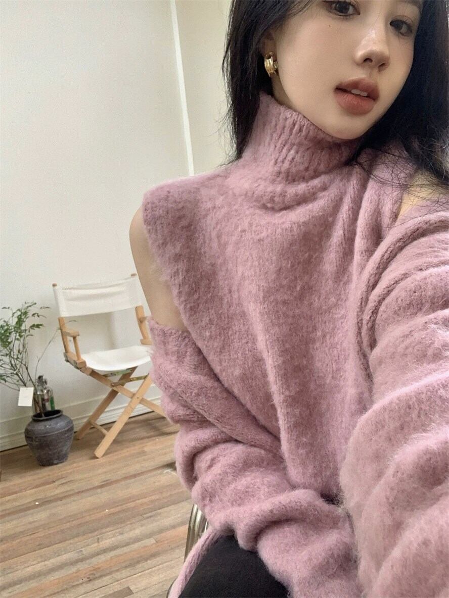 【tops】ハイネックノースリニットトップス×カーディガンセット　N2147