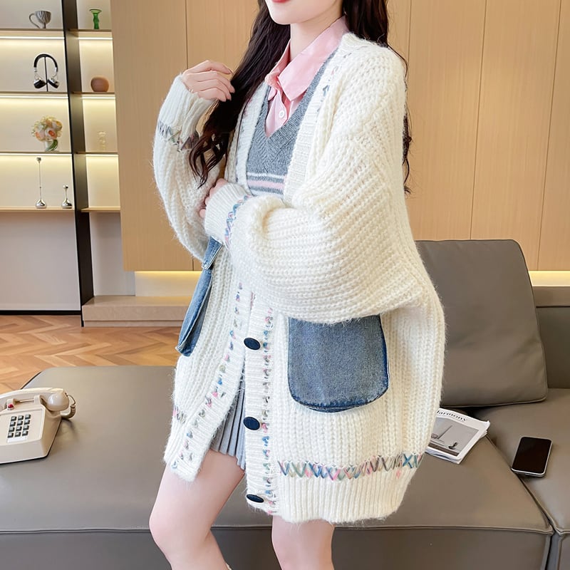 【outer】デニムドッキングニットカーディガン Q7187