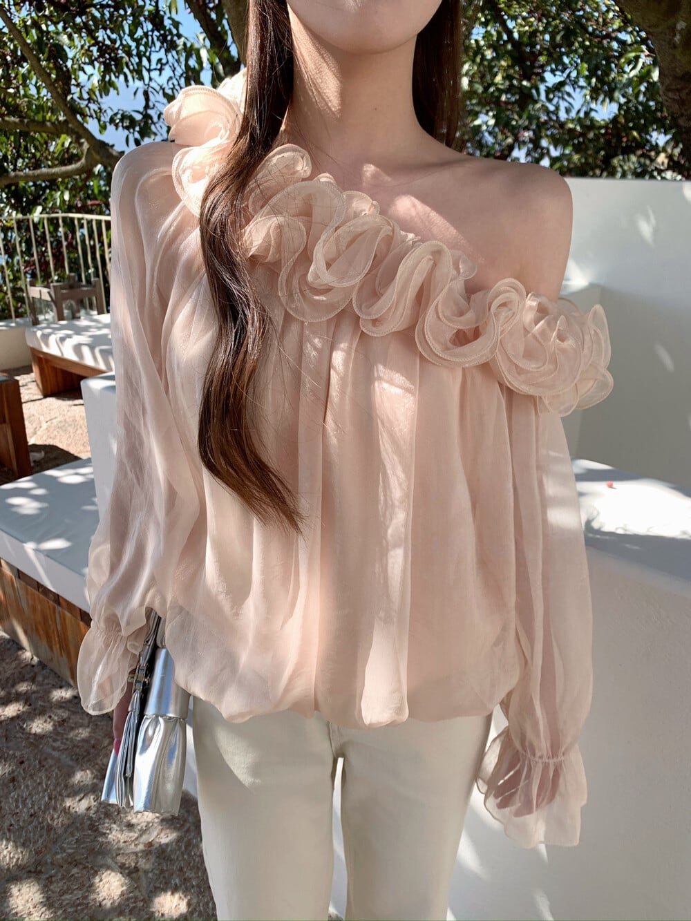 【tops】ワンショルダーシアーブラウス  N3551