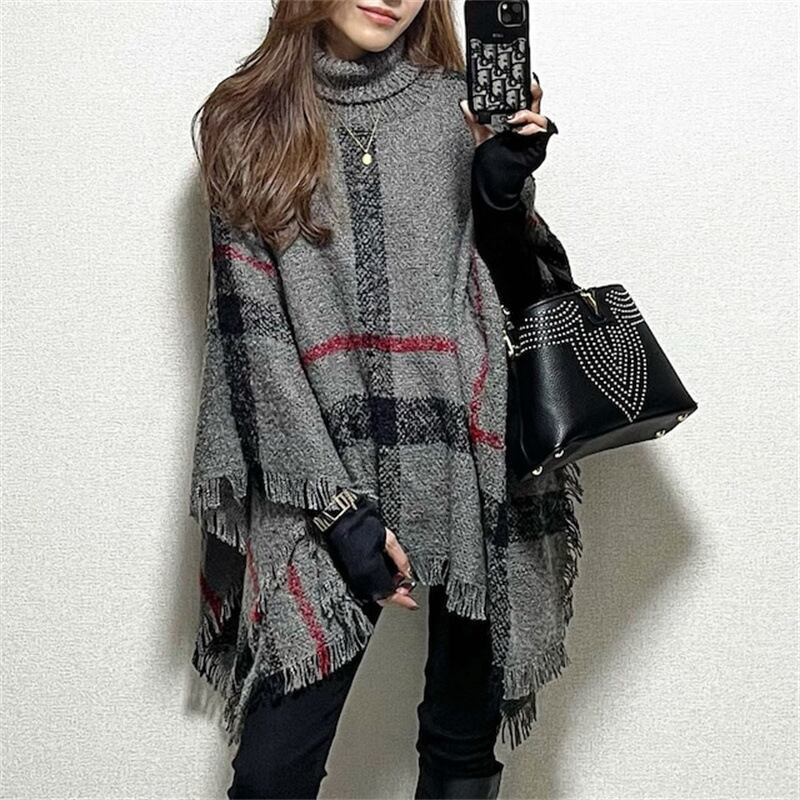 【tops】ハイネックケープニットセーター　M18451