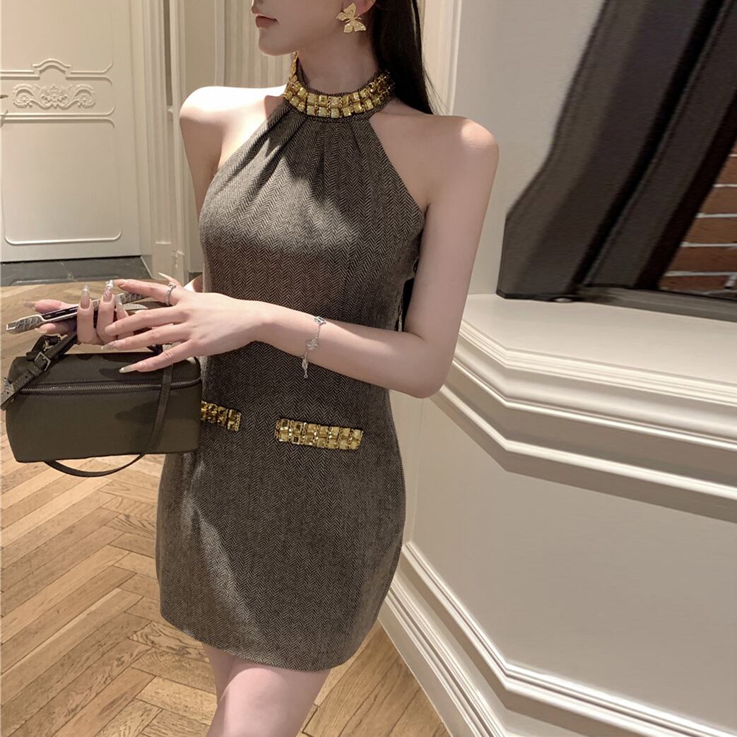 【dress】リボンホルターネックワンピース G20977