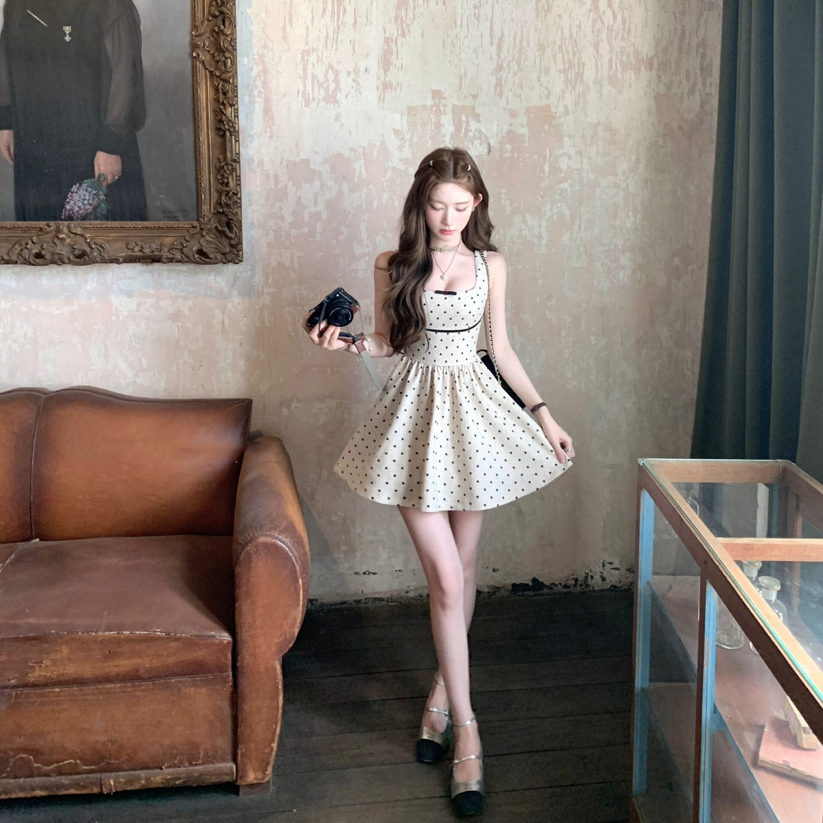 【dress】バックリボンドット柄ミニワンピース　M30198