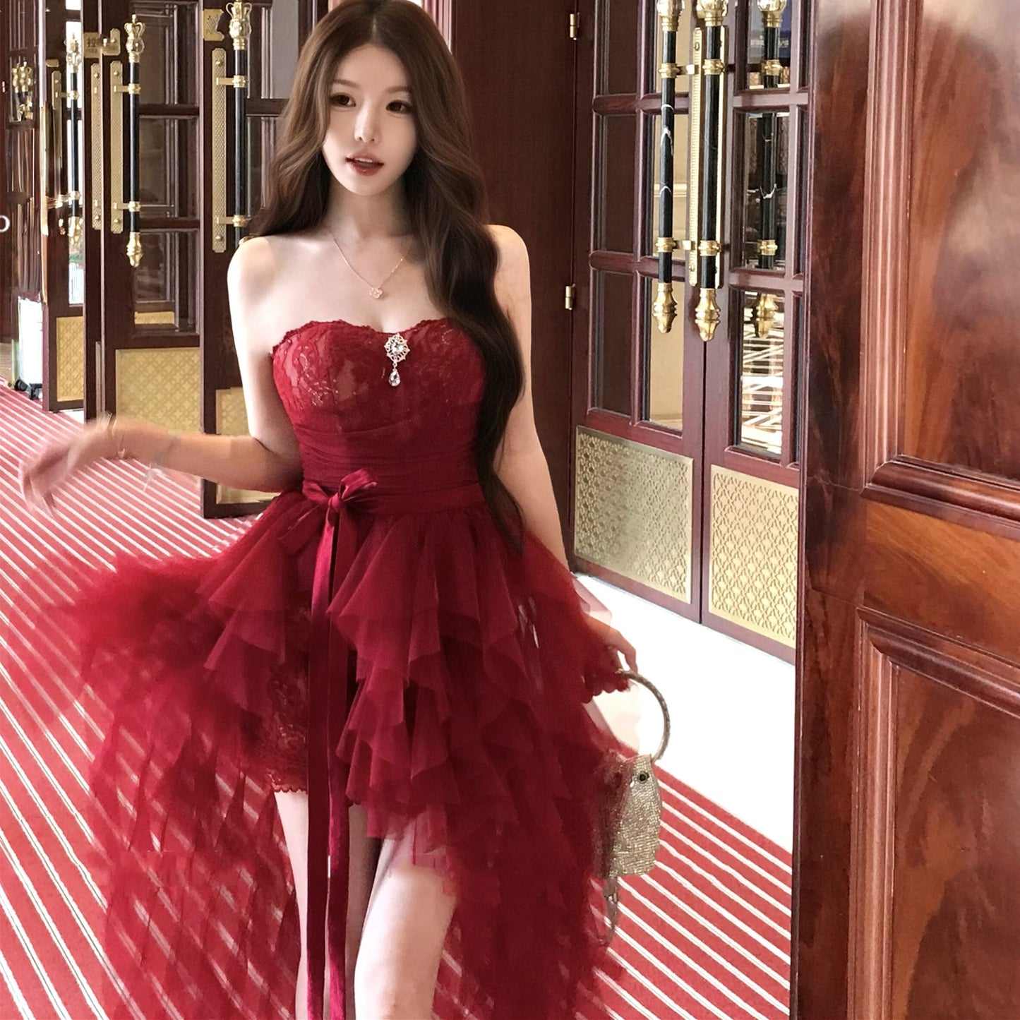 【dress】オフショルレースワンピース×チュールスカートセット　N3506