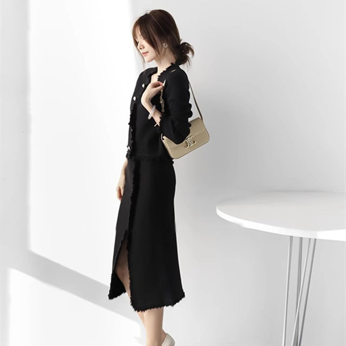 【set】カーディガン×スリットスカートセット　N2828