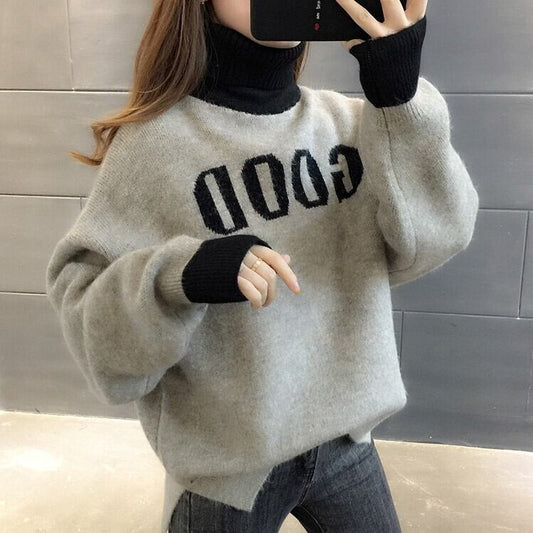 【tops】選べる3色！タートルネック長袖キャンパスお洒落ルーズ韓国風ニットセーターW0084