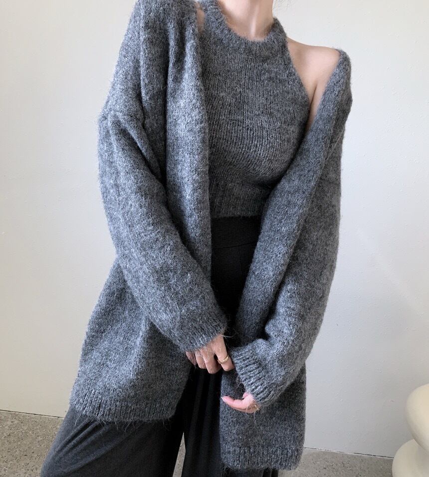 【set】ノースリーブトップス×カーディガンセット Q6597