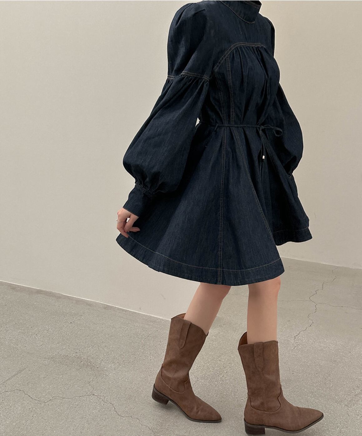 【dress】リボン付きデニムワンピース　M29769