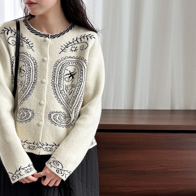 【outer】刺繡柄ニットコート Q7032