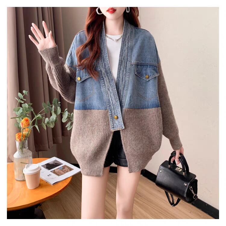 【outer】デニム切り替えニットカーデ　M29329