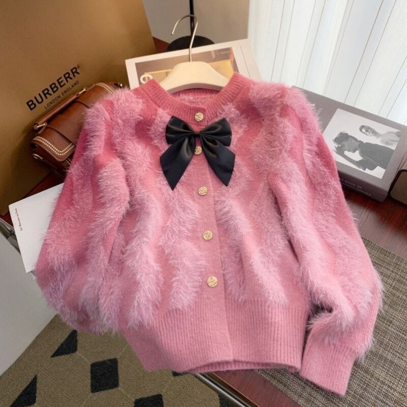 【outer】リボン付きニットカーデ　M28234