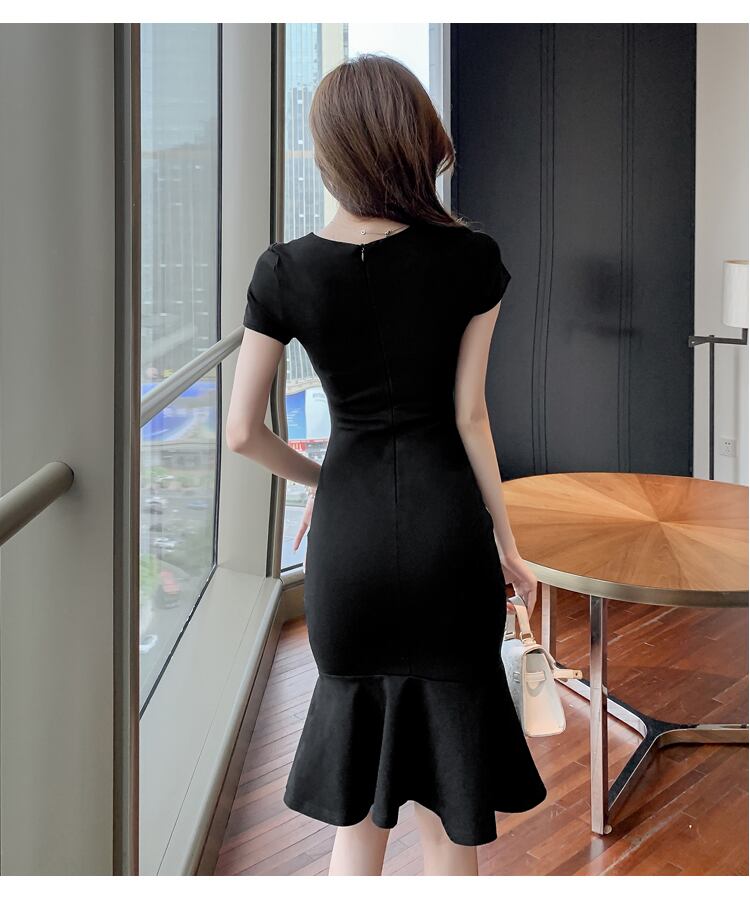 【dress】細身効果抜群好感度UP!韓国風OL通勤気質満点フリルマーメイドワンピース