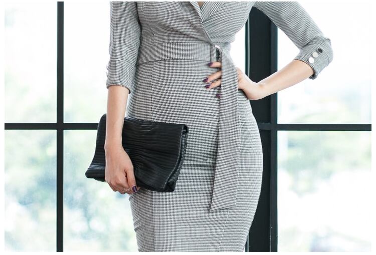 【dress】気質満点OL通勤Vネック体型カバーファッションスリットワンピース G3733