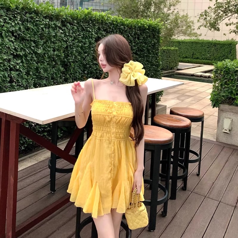 【dress】ギャザーデザインフレアキャミワンピース Q8292