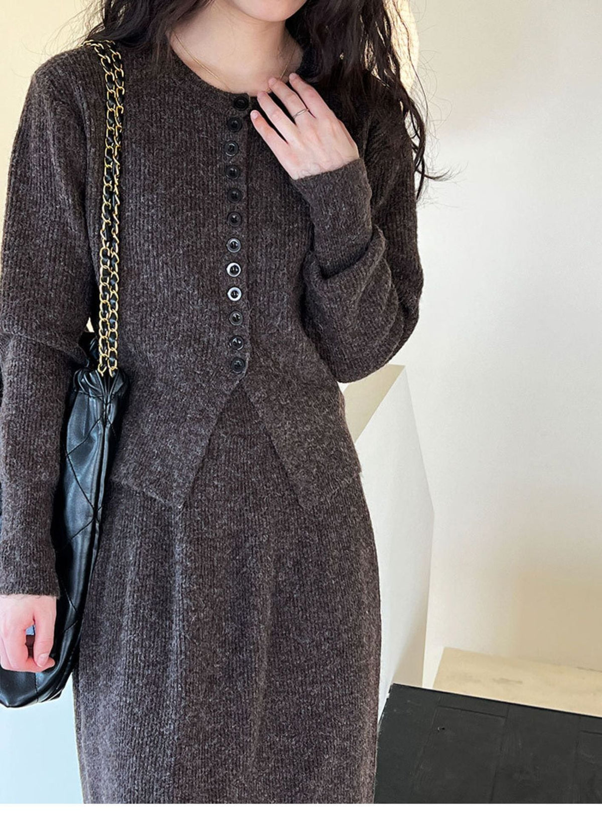【set】ニットカーデ×ロングスカートセット　M25604
