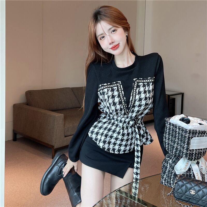 【tops】千鳥格子ドッキングトップス　M18354