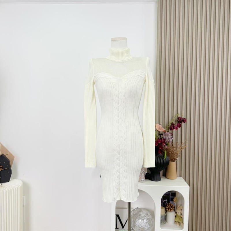 【dress】ハイネックニットワンピース Q7813