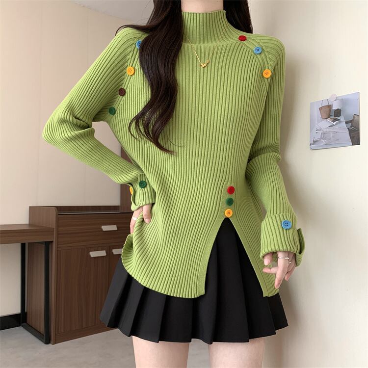 【tops】ボタンデザインニットトップス　M27823
