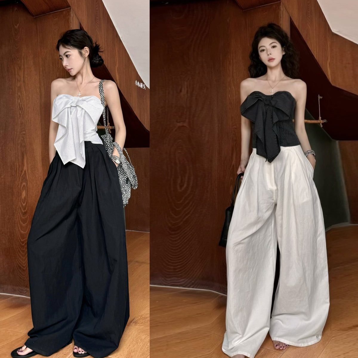 【set】ベアトップ×ワイドパンツセット　M24525