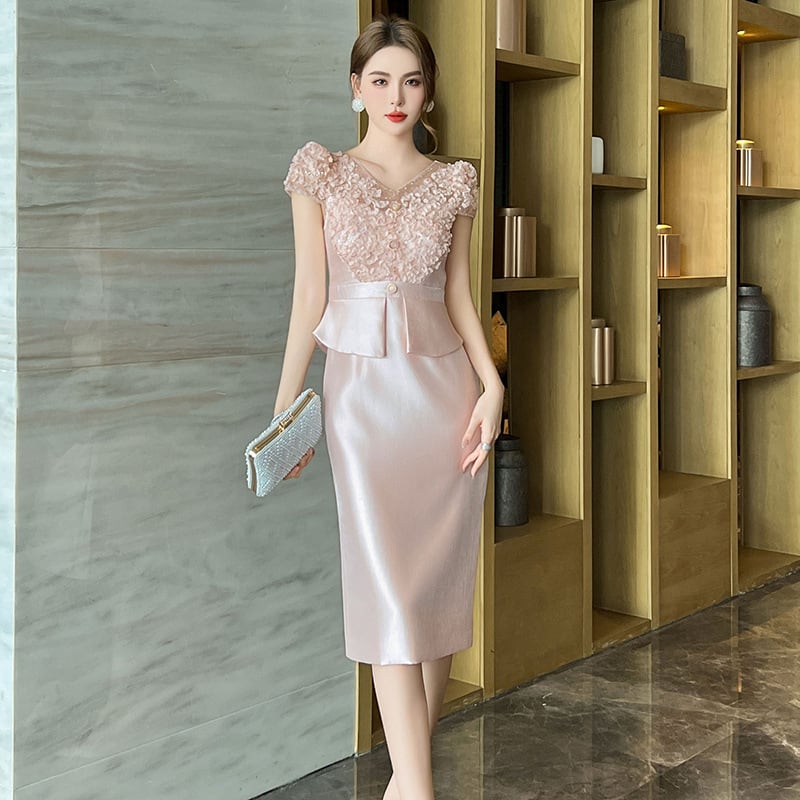 【dress】レース切り替えワンピース　M23922