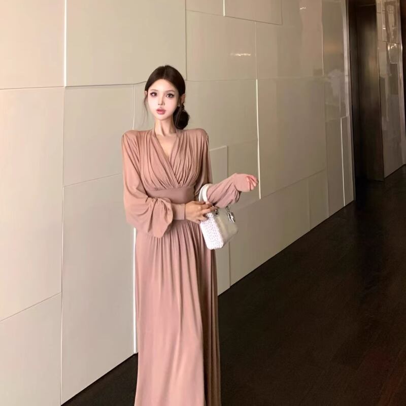【dress】クロスネックロングワンピース Q7014