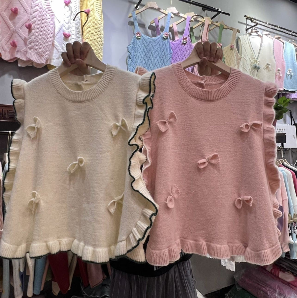 【tops】リボン付きニットベスト　M25779