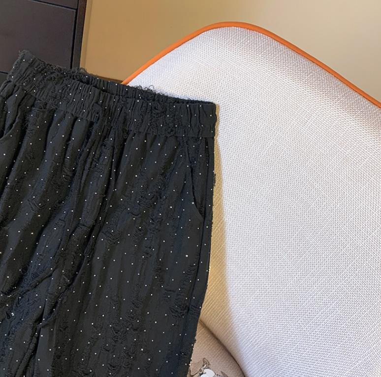 【bottoms】キラキラダメージガウチョパンツF7488