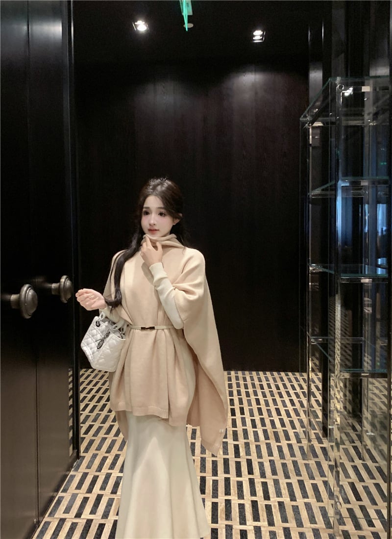 【tops】ケープニットトップスベルト付き　M26825