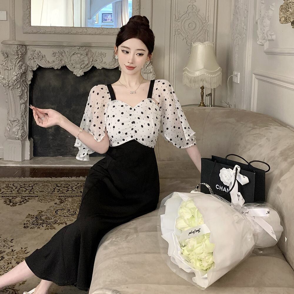 【dress】メッシュ切り替えワンピース G20254