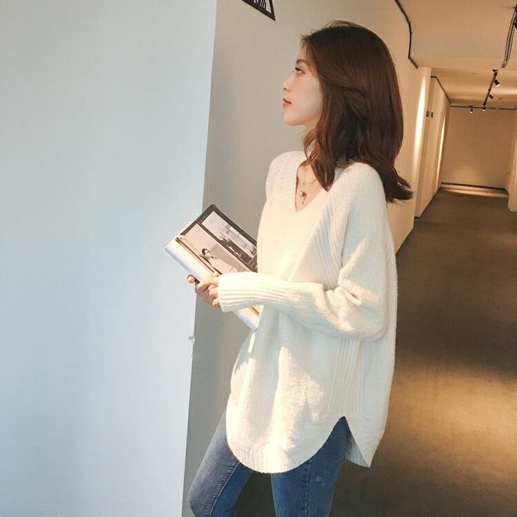 【tops】オシャレ度満点〜秋新作ラウンドネック長袖不規則無地ゆったり着回しニットセーターF0841