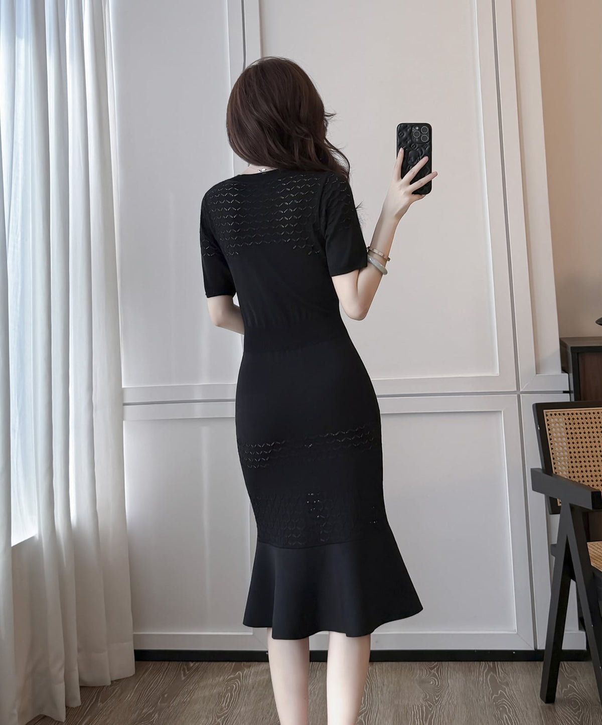 【dress】半袖ニットマーメイドワンピース Q8494