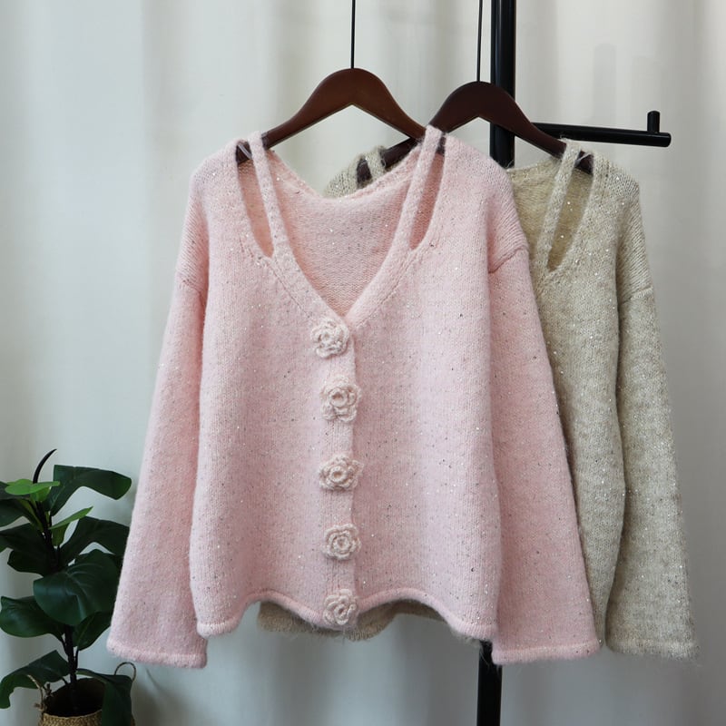 【outer】スパンコールニットカーデ　M28589