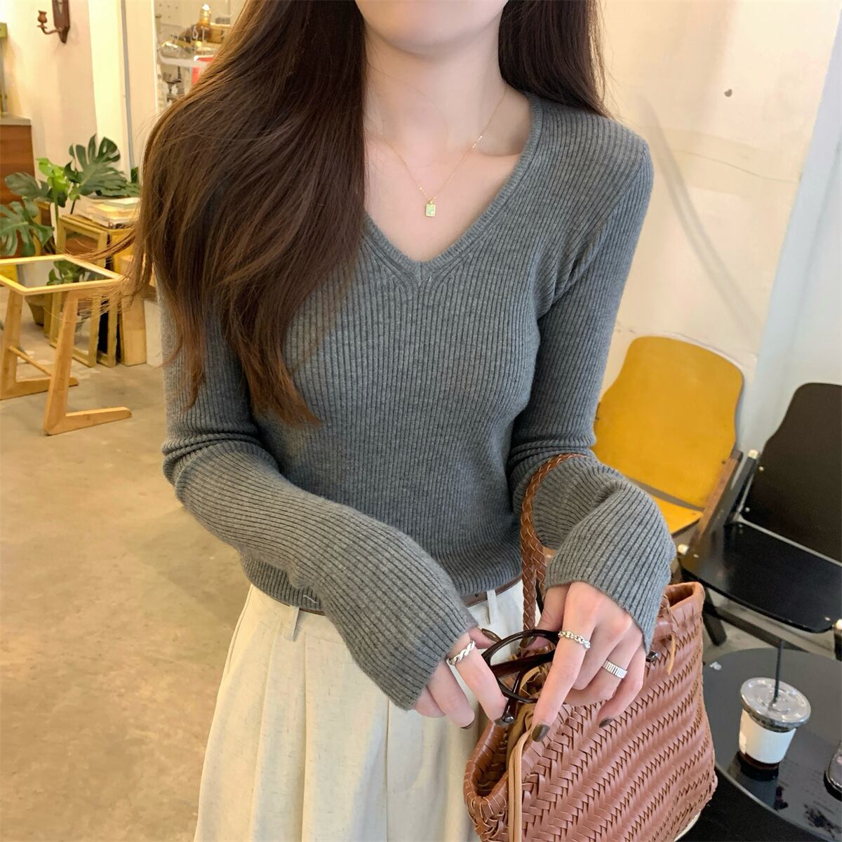 【tops】Vネックニットトップス　M29064