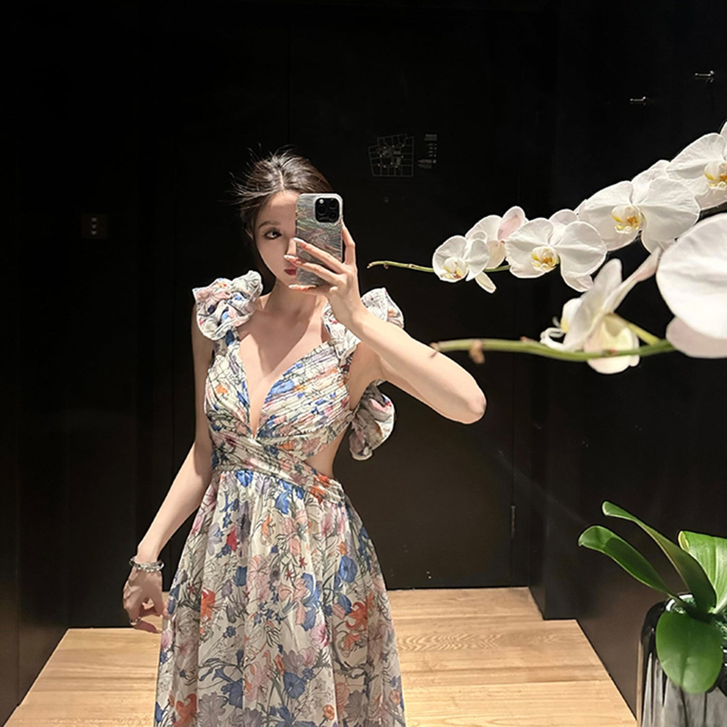 【dress】バックオーポンプリントワンピース　N3082
