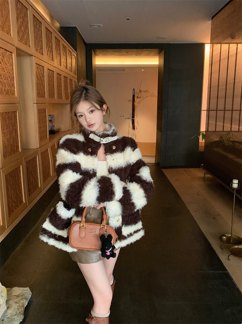 【outer】ボーダー柄ショートコート　M28532