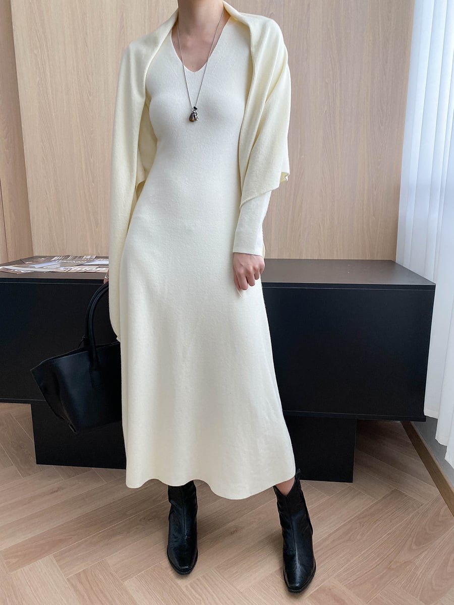 【dress】ショール付きニットワンピース Q7003