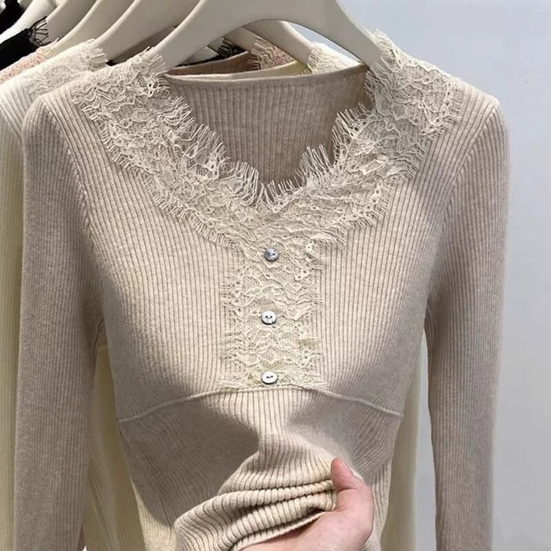 【tops】レースドッキングニットトップス Q7780