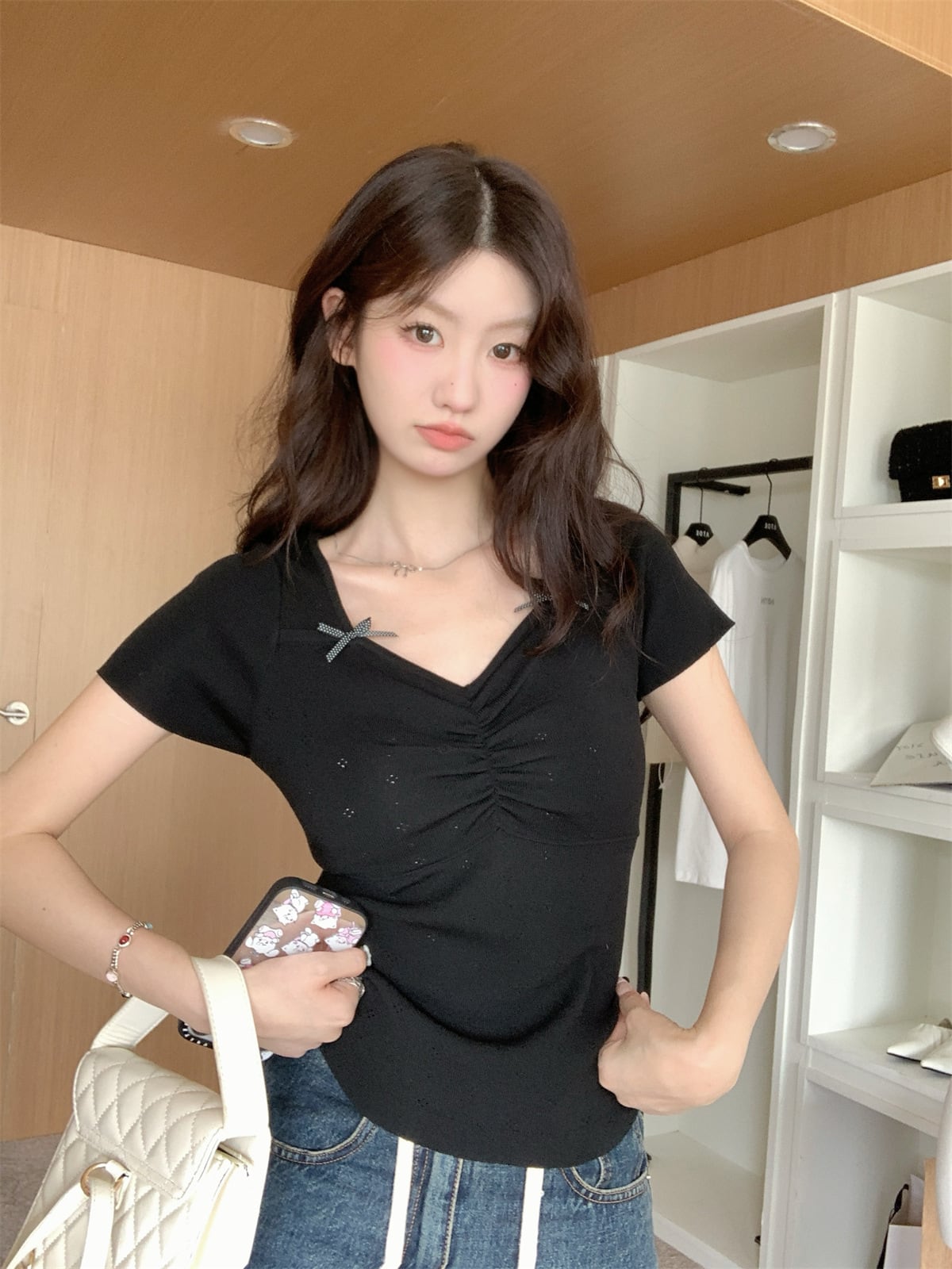 【tops】リボン付きTシャツ　M24481